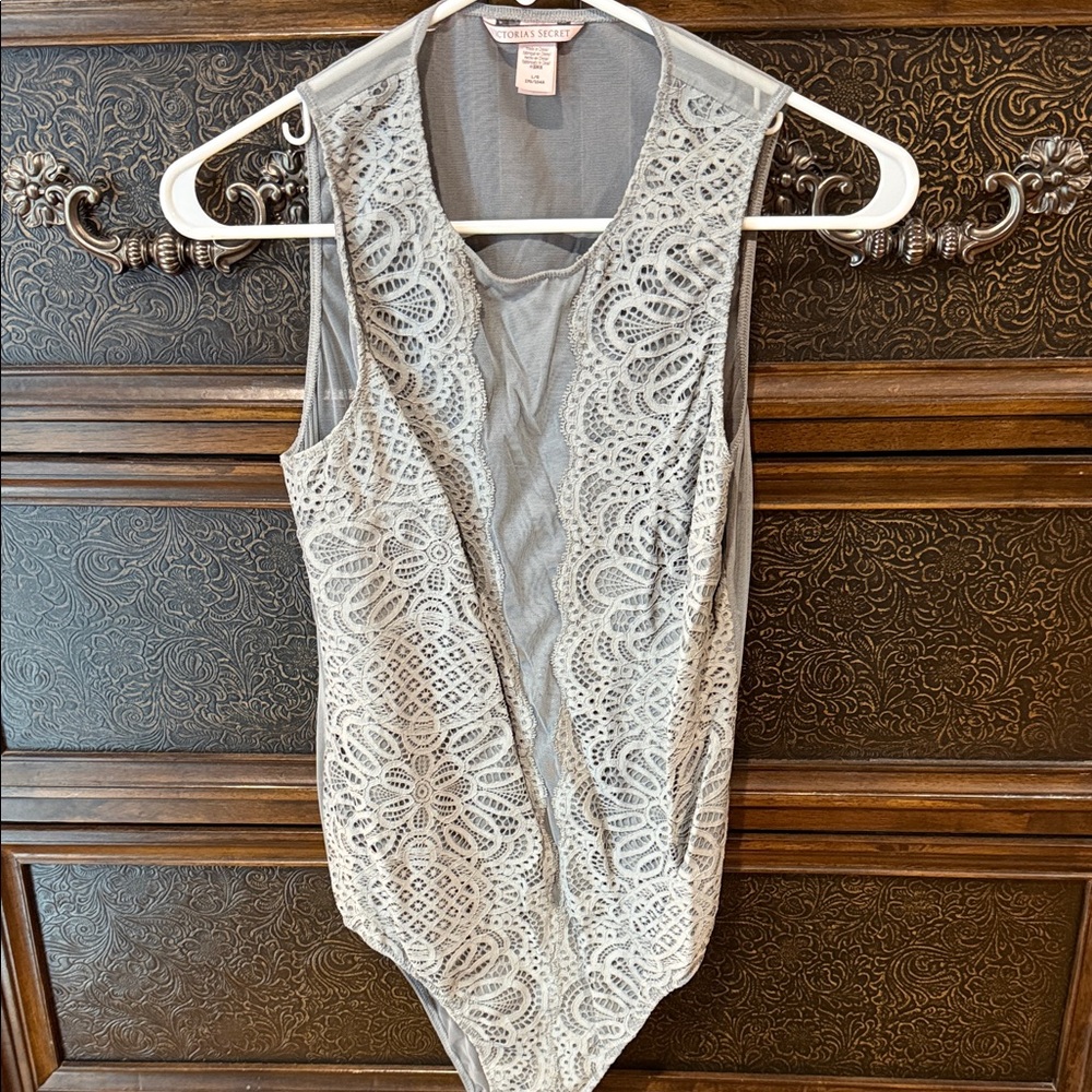 Victoria's Secret Silver Lace Bodysuit
